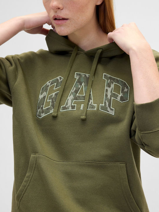 Μακρύ Γυναικείο Φούτερ με Κουκούλα Χακί, Army Green