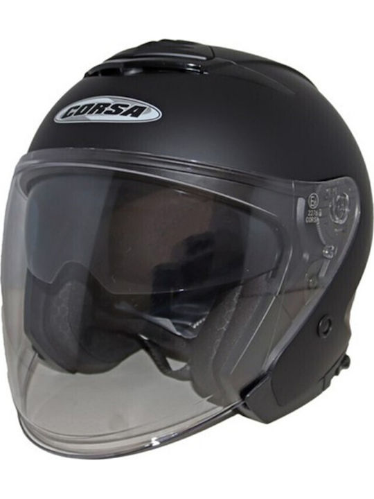 Corsa CX 209 Black Matt Motorcycle Helmet Jet ECE 22.06 with Sunvisor