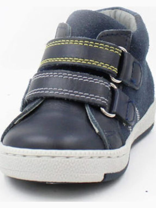 Leather Kids Boots with Velcro Blue