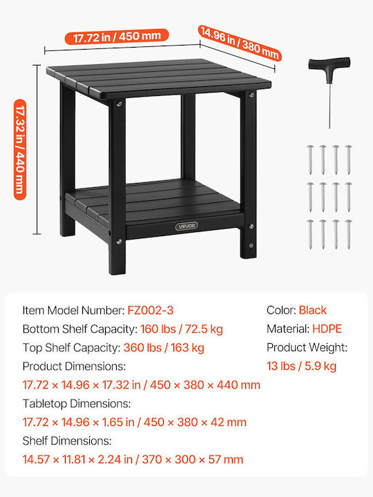 Tisch Stabil Black 45x45cm
