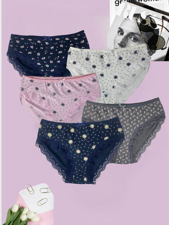S1502 Βαμβακερά Damen Slip MultiPack mit Spitze Multicolored