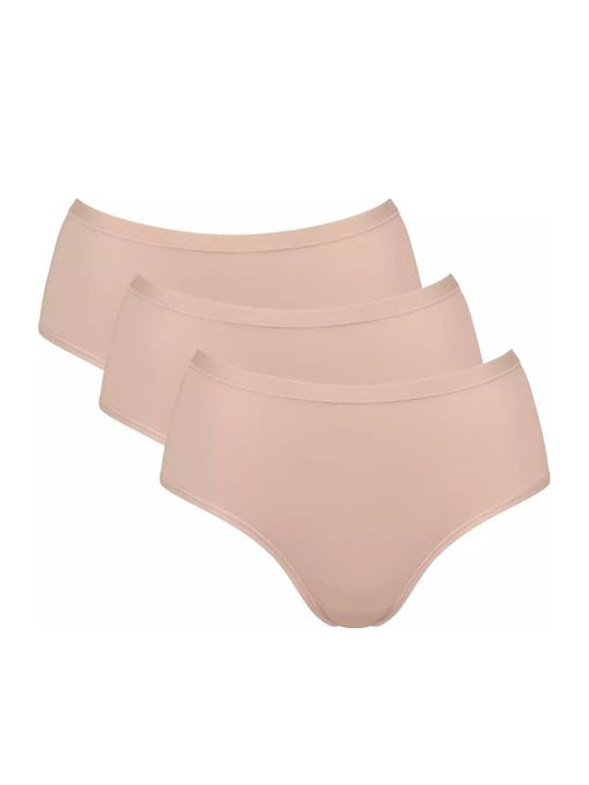 Go Daily Cotton Midi Βαμβακερά Ψηλόμεσα Γυναικεία Slip 3Pack Μπεζ