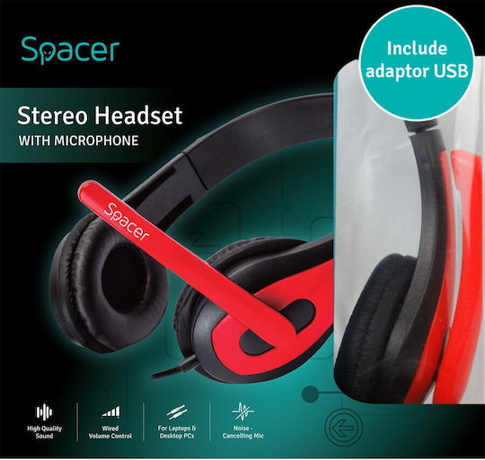 Spacer SPK-507 On Ear Gaming Headset με σύνδεση 3.5mm / USB Κόκκινο