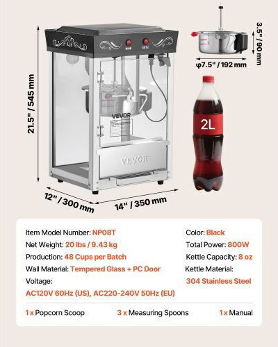 Vevor Commercial Popcorn Machine 800W