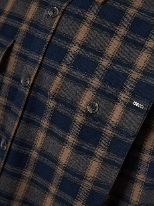 Long Sleeve Corduroy Checked Overshirt Checked FBM012-051-05-Navy