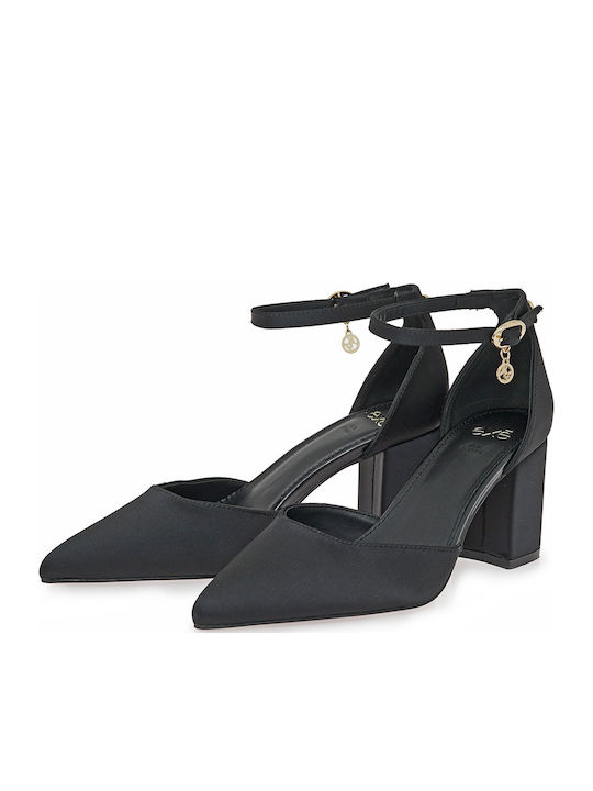 Pumps mit Riemchen & mittelhoher Absatz Schwarz
