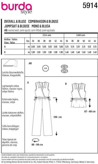 Jumpsuit & Top Pattern 2 Versions Multi-size 34-44 Burda Style 5914