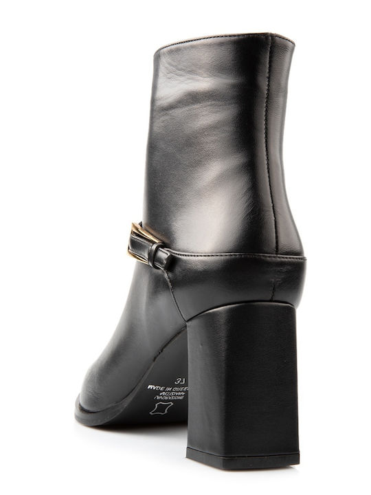 Leather Women's Ankle Boots with Medium Heel Black