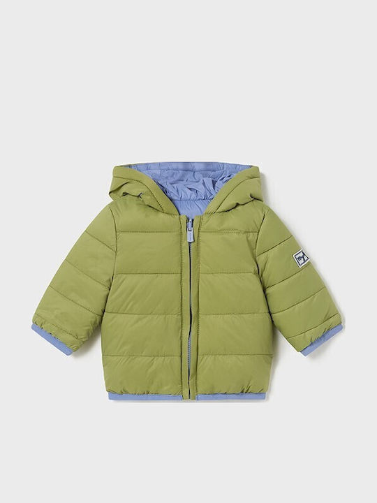 Kids Quilted Short Double Sided Jacket with Hood Green