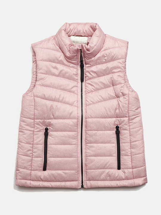 Kids' Quilted Jacket Sleeveless Short Pink