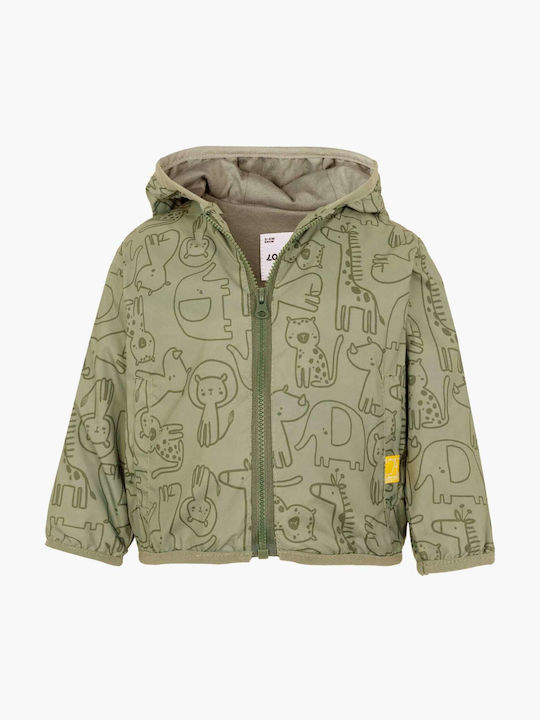 Kids Casual Short Windproof Coat with Hood Green