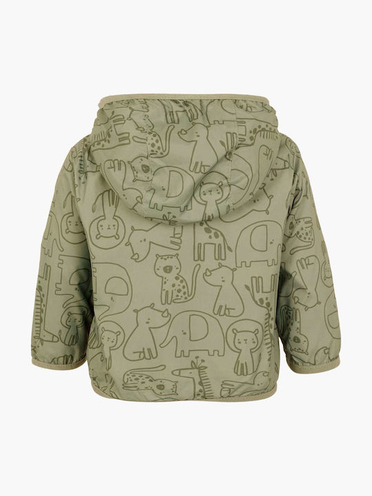 Kids Casual Short Windproof Coat with Hood Green