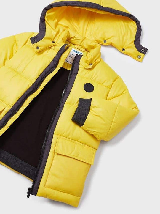 Kids' Quilted Jacket Short Double Sided with Hood Yellow