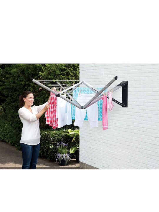 Brabantia WallFix Dryer Metallic Folding Wall Mounted Clothes Drying Rack with Hanging Length 24m