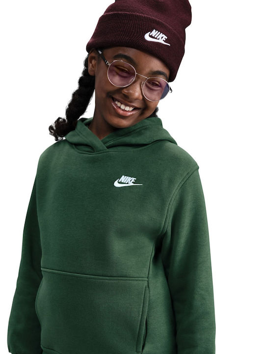 Fleece Παιδικό Φούτερ με Κουκούλα και Τσέπες Πράσινο Sportswear Club