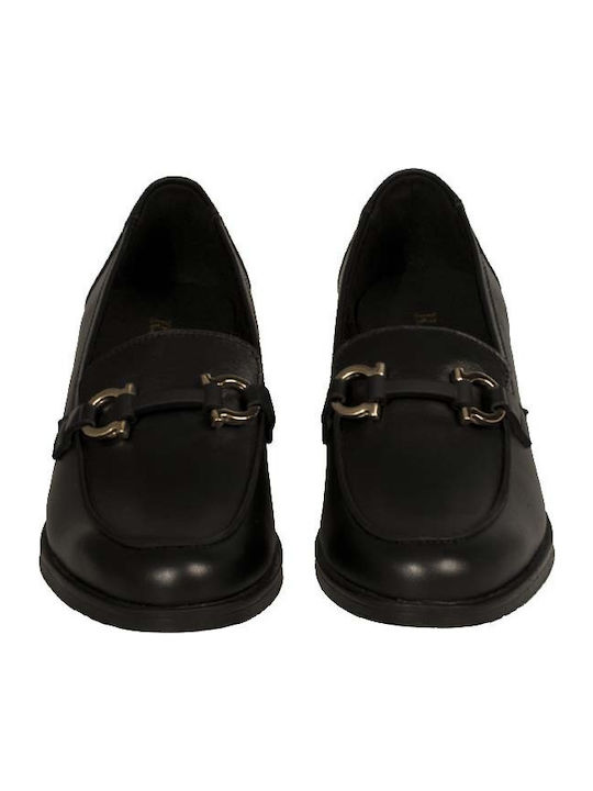 Leder Pumps mit Chunky mittelhohem Absatz Schwarz