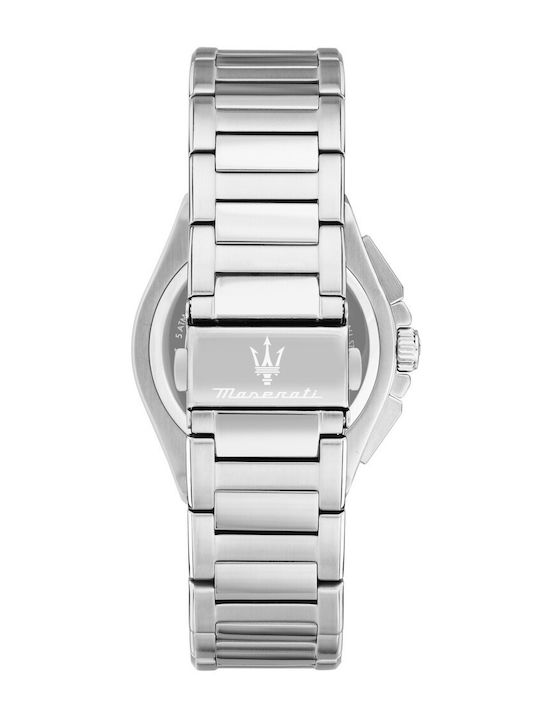 Maserati Ανδρικό Ρολόι 41mm Χρονογράφος Μπαταρίας με Λευκό Μεταλλικό Μπρασελέ