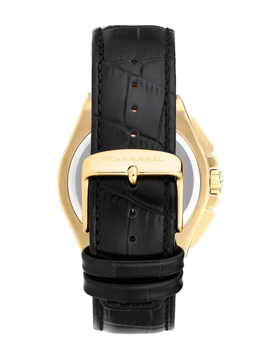 Maserati Ανδρικό Ρολόι 41mm Χρονογράφος Μπαταρίας με Χρυσό Δερμάτινο Λουράκι