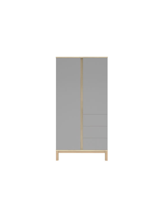 Δίφυλλη Ντουλάπα με 3 Συρτάρια Γκρι 96x58x192cm