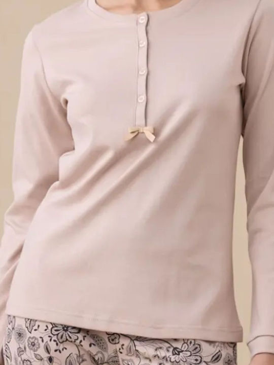Noidinotte Winter Damen Pyjama-Set Beige
