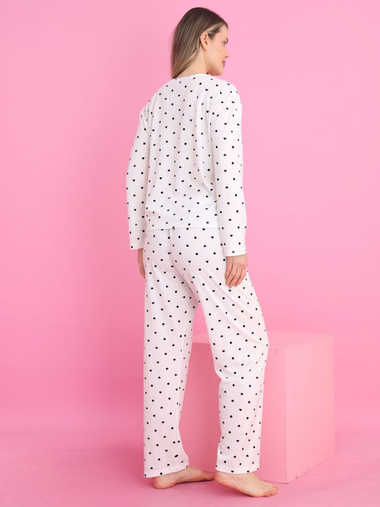 Siyah Inci Winter Damen Pyjama-Set Ecru