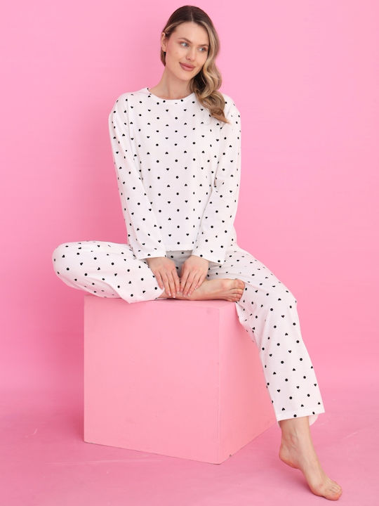 Siyah Inci Winter Damen Pyjama-Set Ecru