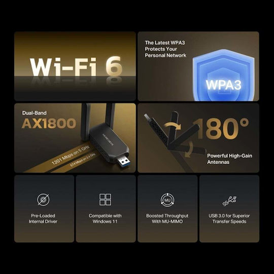 Mercusys MERMA72XH USB Network Adapter with Wireless Wi-Fi Connection 574Mbps