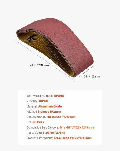Vevor Sanding Belt 152x1219mm Set 10pcs