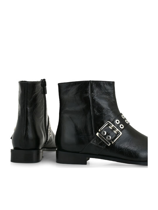 Leder Stiefeletten Damen Schwarz