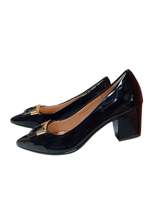 Patent Leather Pointed Toe Black Medium Heels