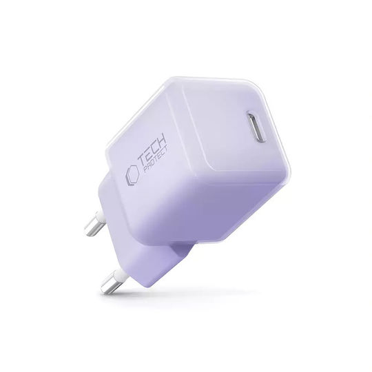 Tech-Protect Ladegerät ohne Kabel mit USB-C Anschluss 25W Stromlieferung Lila (NCM25)