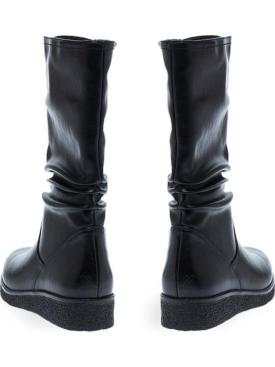 Synthetic Leather Women's Boots with Zipper Black