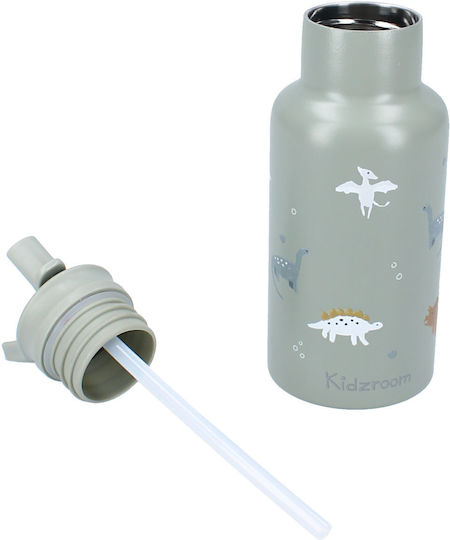 Rostfreier Stahl Kinder Trinkflasche Dinosaurier Thermos mit Stroh Grüne 350ml