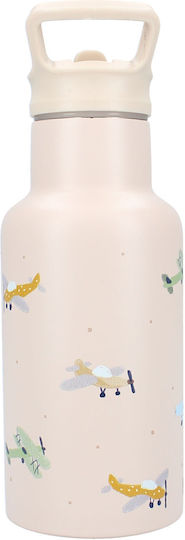 Kidzroom Sticlă Pentru Copii Termos Din Oțel Inoxidabil Cu Pai Bej 350ml