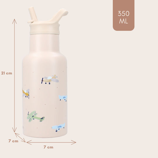 Kidzroom Sticlă Pentru Copii Termos Din Oțel Inoxidabil Cu Pai Bej 350ml