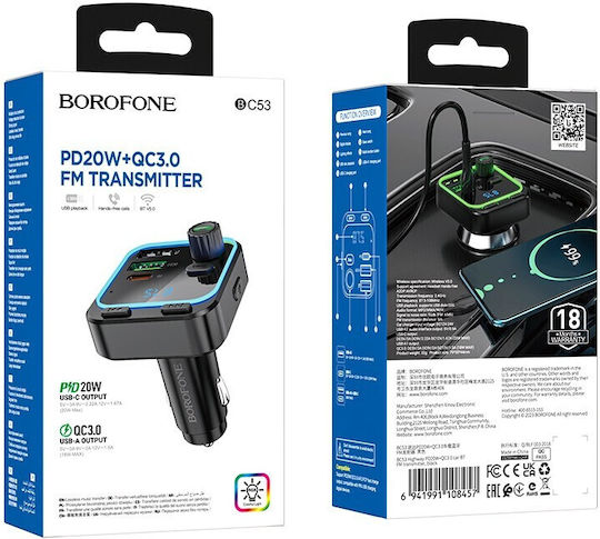 Borofone FM Transmitter Αυτοκινήτου Bc53 mit Bluetooth / Typ-C,TC-TC