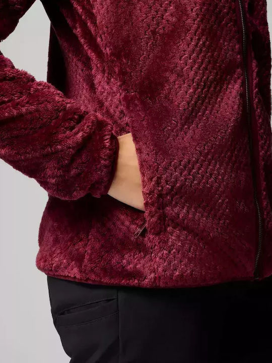Fire Side Ii Sherpa Full Women's Cardigan with Zipper Burgundy