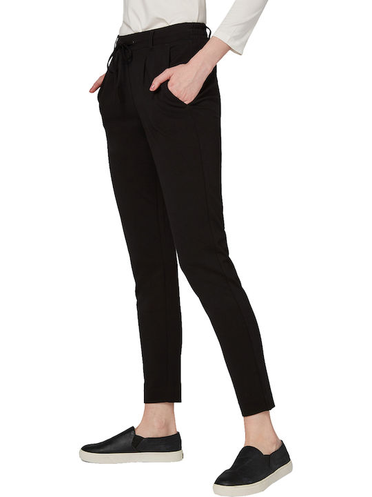 Women's Fabric Trousers with Elastic Loose Fit Black