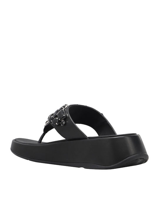Leather Women's Flat Sandals in Black Color