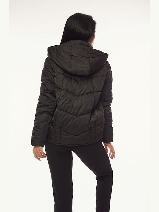 Women's Short Lifestyle Jacket for Winter with Hood Beige