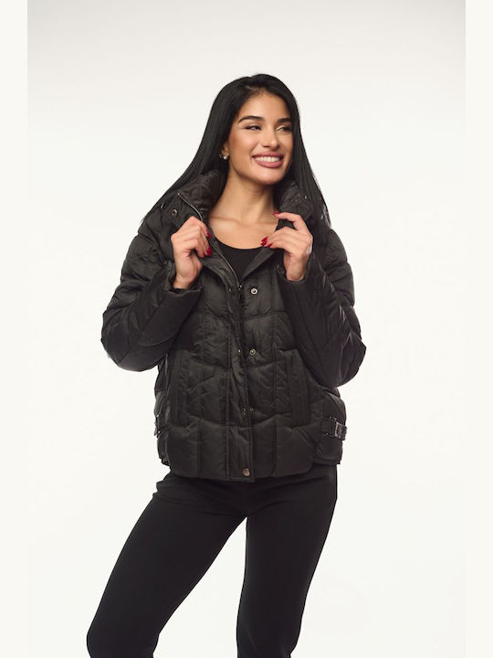 Women's Short Lifestyle Jacket for Winter with Hood Beige