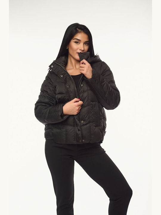 Women's Short Lifestyle Jacket for Winter with Hood Beige