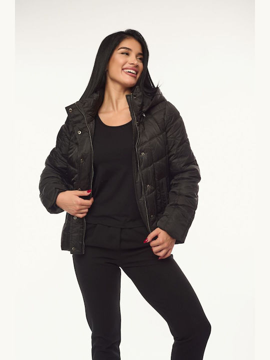 Women's Short Lifestyle Jacket for Winter with Hood Beige