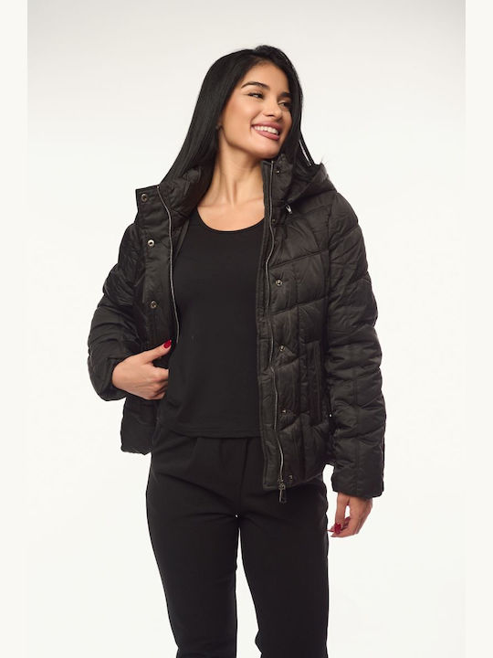 Women's Short Lifestyle Jacket for Winter with Hood Beige