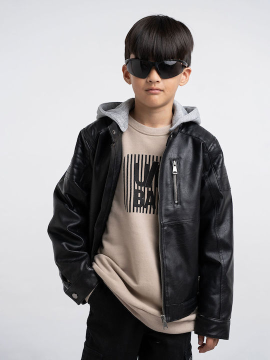 Hashtag Kinder Lederjacke mit Kapuze Black 243746 Skroutz Germany