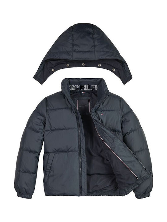 ESSENTIAL DOWN Πουπουλένιο Παιδικό Casual Μπουφάν με Κουκούλα Navy Μπλε