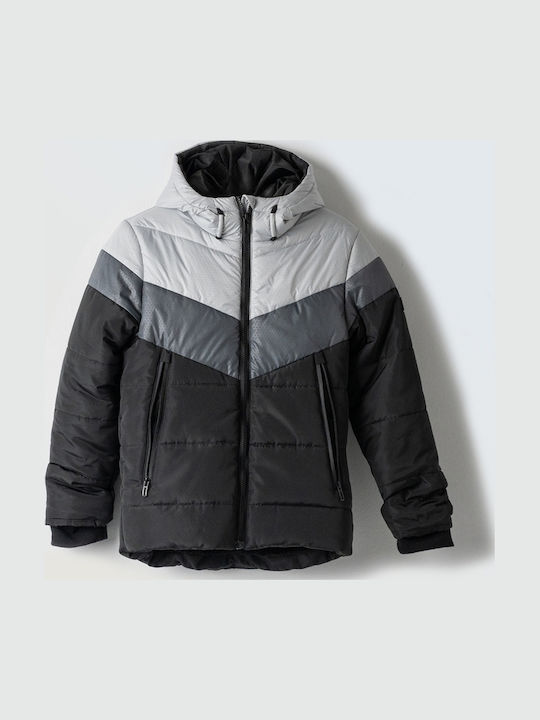 Kids Quilted Jacket with Hood Grey