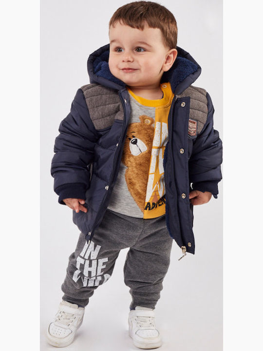 Kinder Steppjacke Kurz mit Kapuze Blau