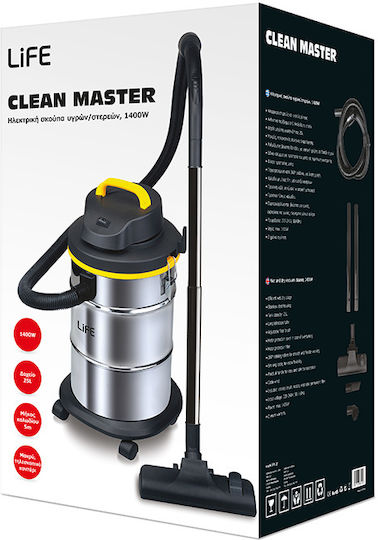 Life Cleanmaster Staubsauger Flüssigkeiten / Feststoffe 1400W mit Kunststoff Behälter 25Es