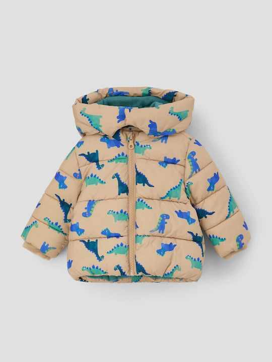 Kids' Casual Jacket Short with Hood Beige Dinosaur